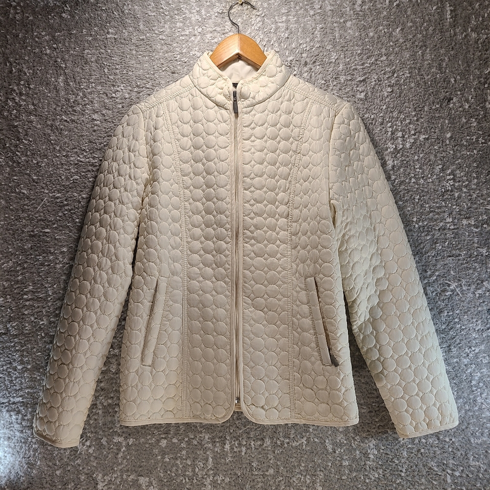 Jane Ashley Women’s S Padded Quilted Puffer Jacket Ivory Polyester